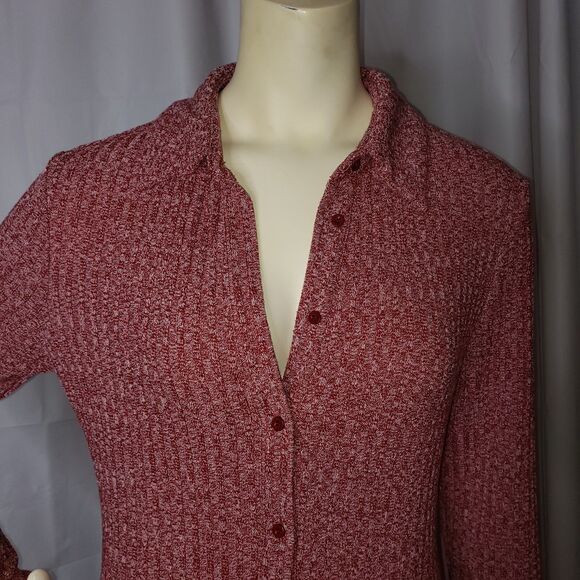 SHEIN Long Sleeve Ribbed Knit Button Front Maxi Dress Marled Knit Dusty Pink XL - Picture 3 of 8